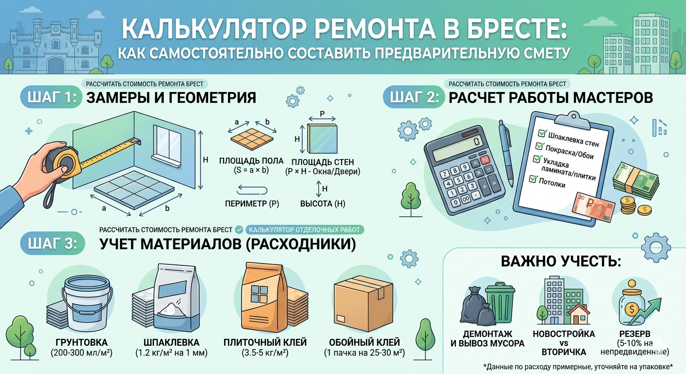 Калькулятор ремонта в Бресте: как самостоятельно составить предварительную смету